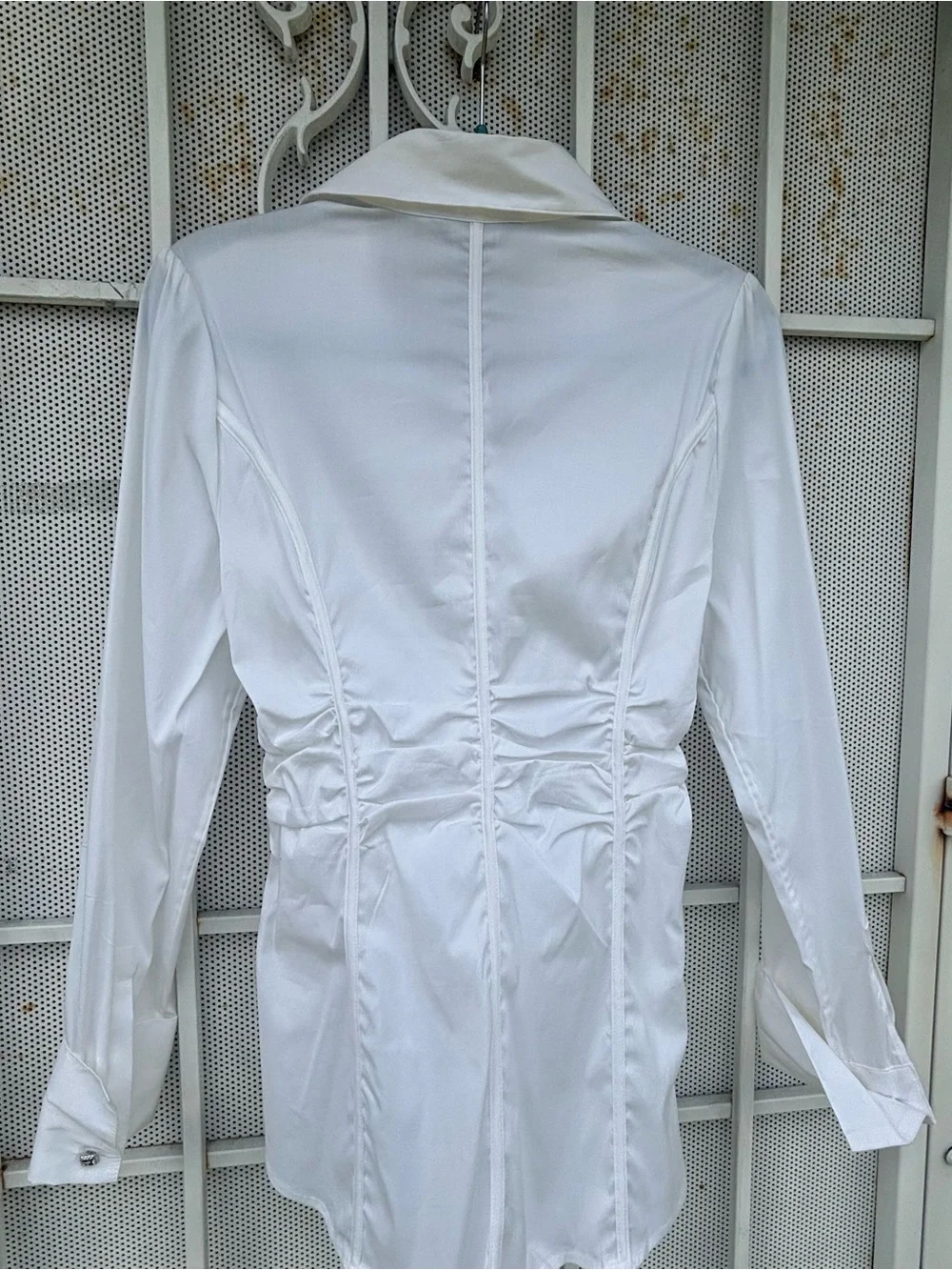 White House/Black Market 12 long sleeve pull on white blouse accent tie NWT - Picture 8 of 10